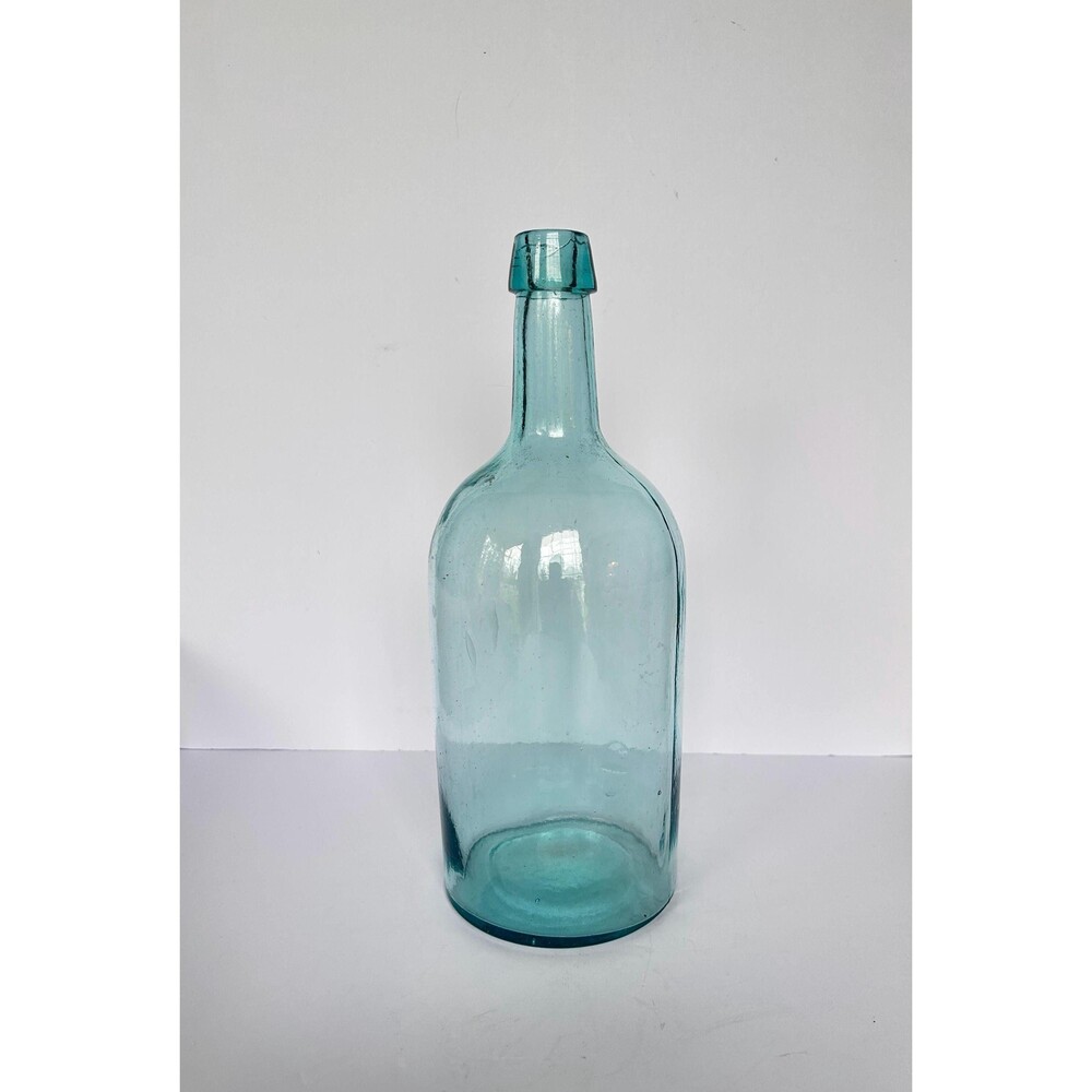 Vintage Aqua Blue Glass Bottle, Antique Embossed Bottle, Farmhouse Decor